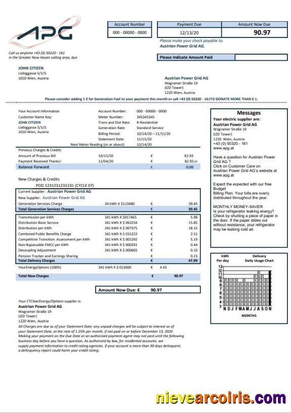 Austria Austrian Power Grid AG utility bill